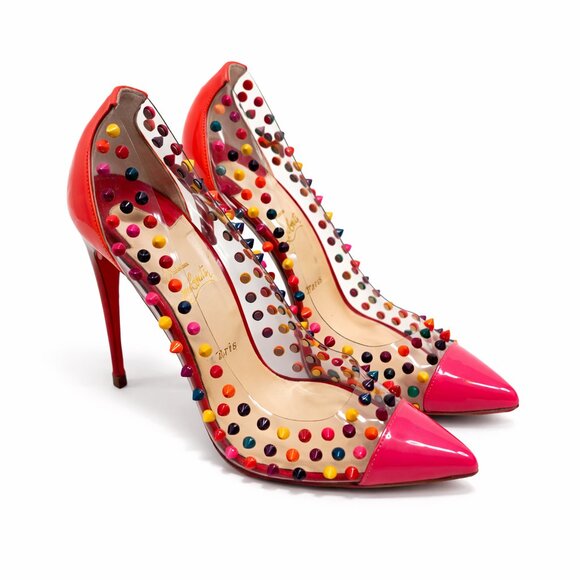 Christian Louboutin Pink Patent Leather/PVC Spike Me 100 Pumps Size 41 - Picture 3 of 7